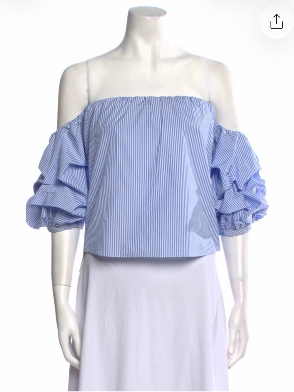 Johanna Ortiz Light Blue Striped Off-Shoulder Ruffle Sleeve Blouse